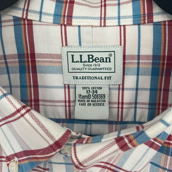 LL Bean Mens Plaid Button Down Shirt Size 17-34 - Picture 2 of 8